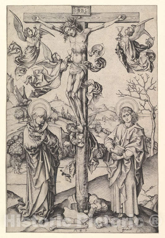 Art Print : Martin Schongauer - Crucifixion with Four Angels : Vintage Wall Art