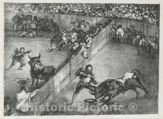 Art Print : Goya - Bullfight in a Divided Ring, from The 'Bulls of Bordeaux' : Vintage Wall Art