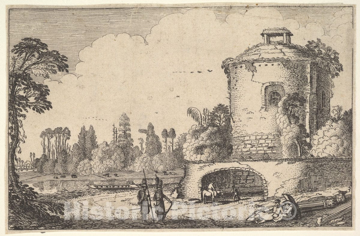 Art Print : Jan Van de Velde II - Landscape with a Round Tower : Vintage Wall Art