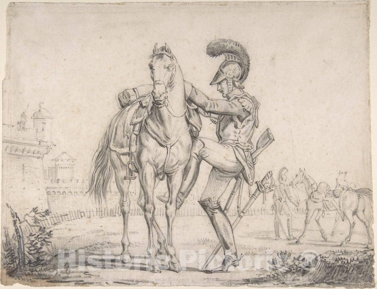 Art Print : Théodore Gericault - Soldier Mounting a Horse : Vintage Wall Art