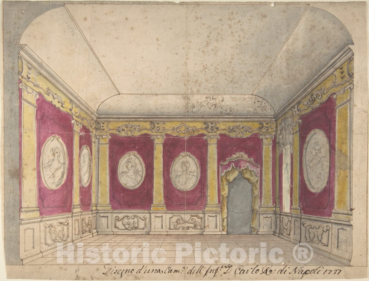 Art Print : Italian, 18th Century - Design of a Room of The Infante Don Carlo, King of Naples : Vintage Wall Art
