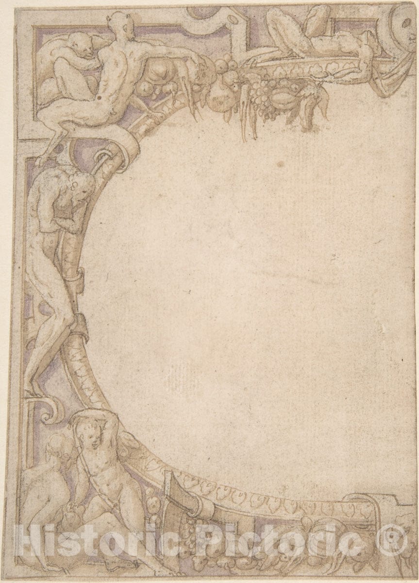 Art Print : Anonymous, French, School of Fontainebleau, 16th Century - Design for One Half of an Ornamental Border : Vintage Wall Art