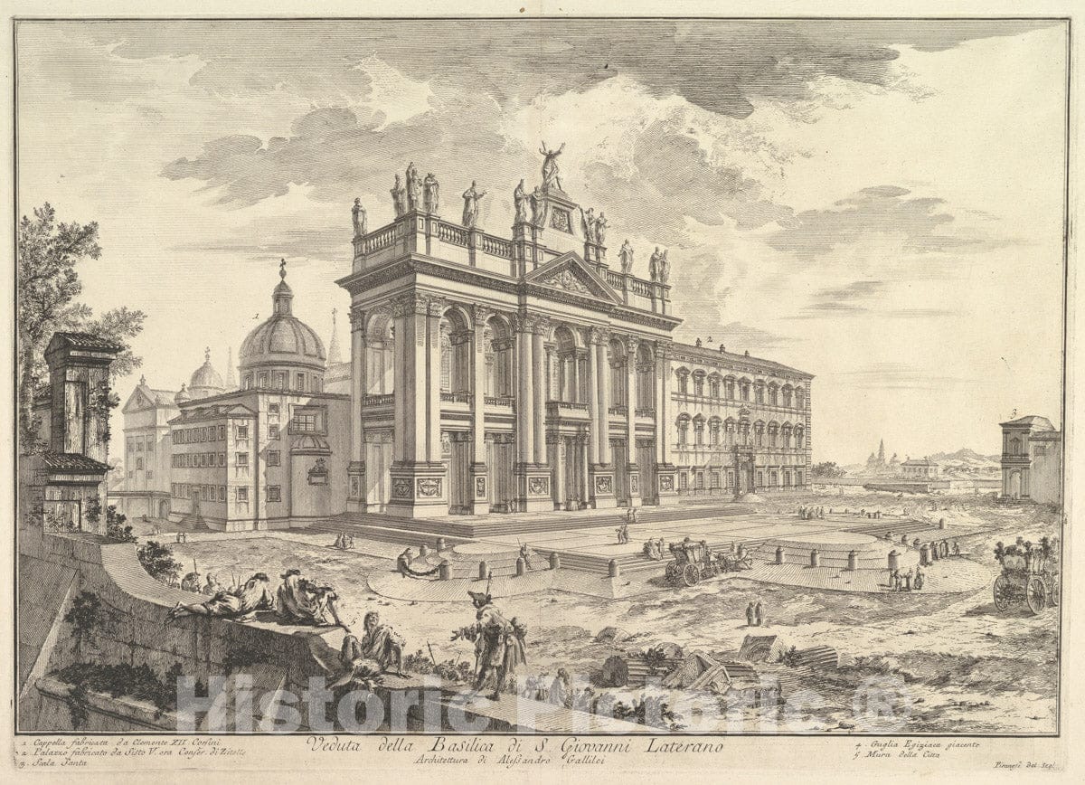 Art Print : S. Giovanni in Laterano, Main Facade, with Palace and Scala Santa on The Right - Artist: Giovanni Battista Piranesi - Created: c1749 : Vintage Wall Art