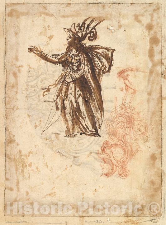 Art Print : Possibly by Baccio del Bianco - Costume Design and Design for a Headdress : Vintage Wall Art