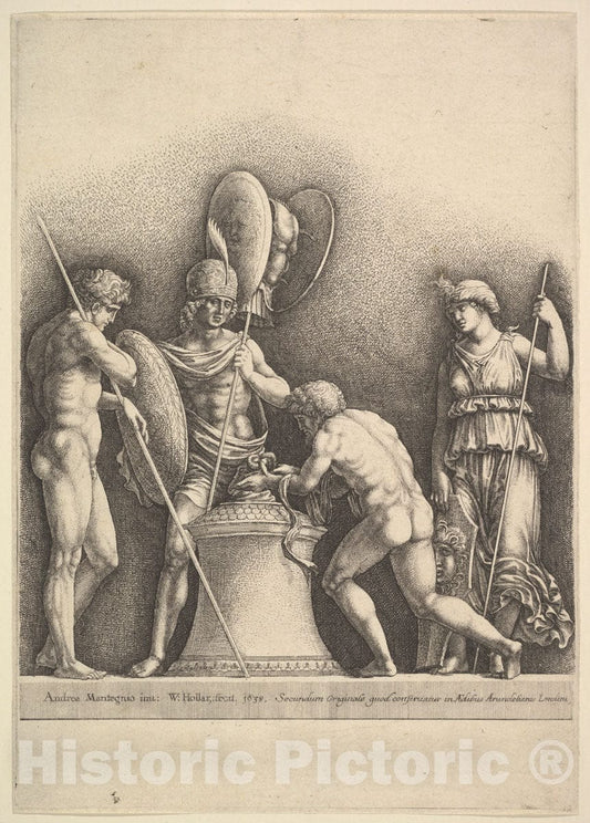 Art Print : Wenceslaus Hollar - Four Classical Figures (Pagan Sacrifice) 1 : Vintage Wall Art