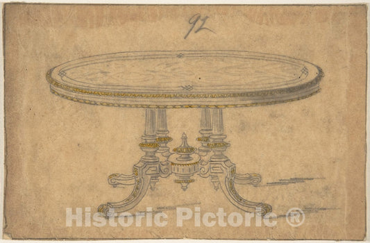 Art Print : British, 19th Century - Design for a Round or Oval Renaissance Style Table : Vintage Wall Art