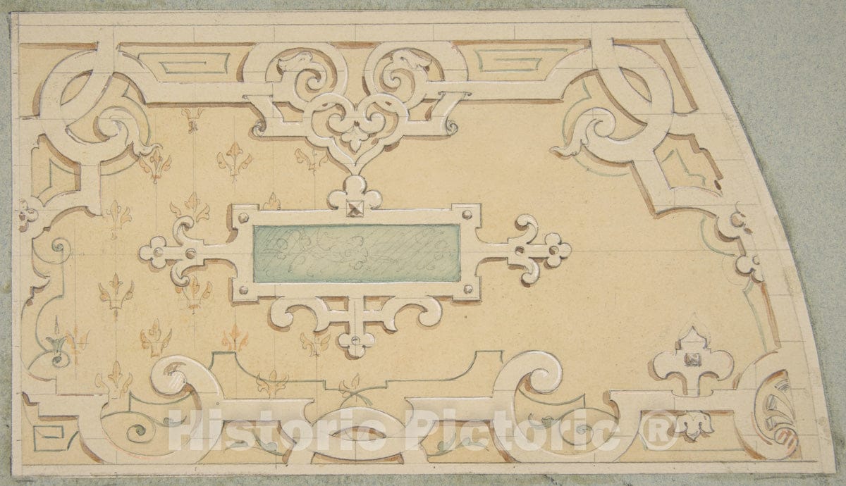 Art Print : Jules-Edmond-Charles Lachaise - Design for The Decoration of The Stairway in The Chateau d'Ognon of M. de Machy (Oise, France) v.2 : Vintage Wall Art