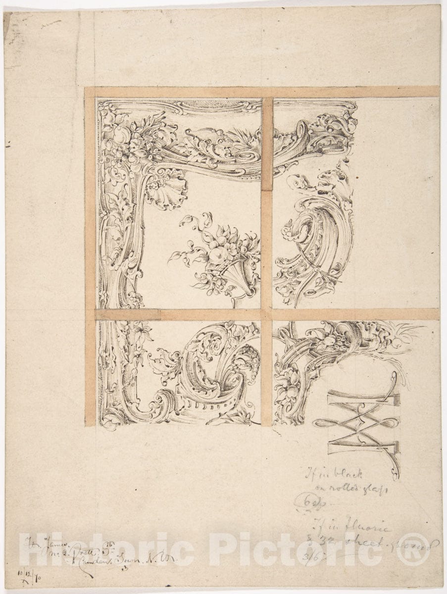 Art Print : British, 19th Century - Design for Ornamental Glass, for 2 Prate Street, Camden Town, London : Vintage Wall Art