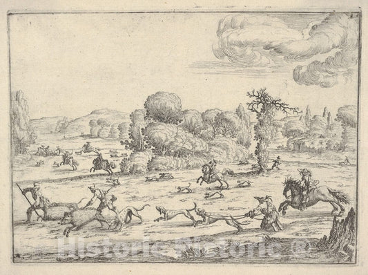 Art Print : Ercole Bazicaluva - Boar Hunt in a Landscape : Vintage Wall Art