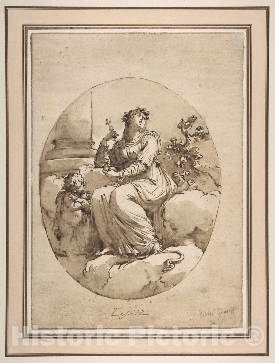 Art Print : Ascribed to Filippo Pedrini - Allegorical Figure of Chastity : Vintage Wall Art