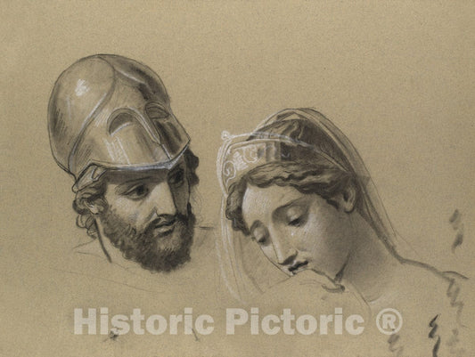 Art Print : Joseph-Ferdinand Lancrenon - Heads Studies for 'Castor and Pollux Freeing Helen' : Vintage Wall Art
