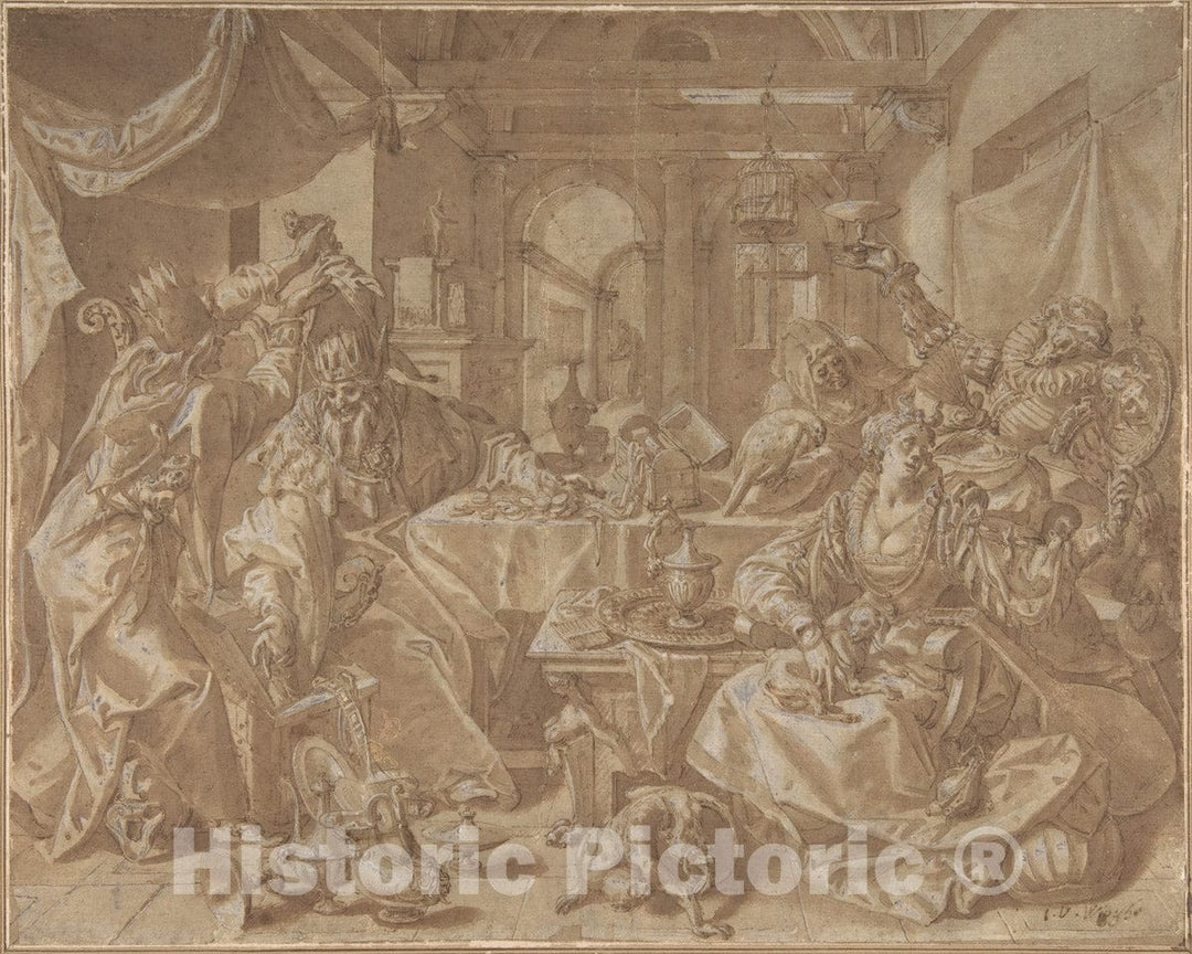 Art Print : Joos Van Winghe - Allegory of Wealth, Lust and Stupidity : Vintage Wall Art