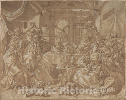 Art Print : Joos Van Winghe - Allegory of Wealth, Lust and Stupidity : Vintage Wall Art