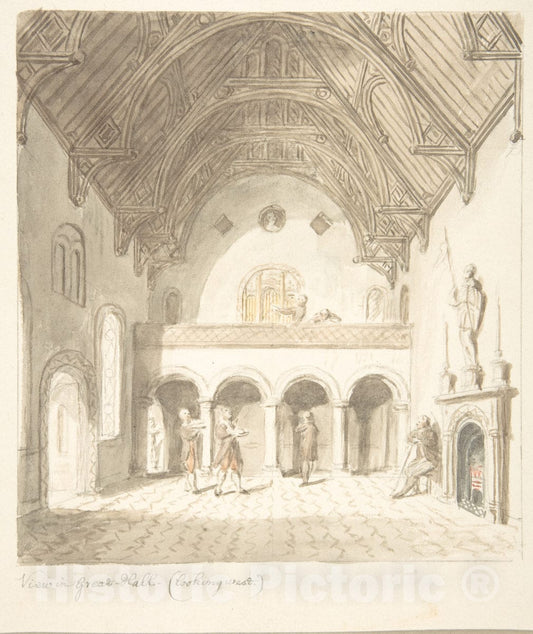 Art Print : John Carter - Lea Castle, Worcestershire, View in The Great Hall, Looking West : Vintage Wall Art