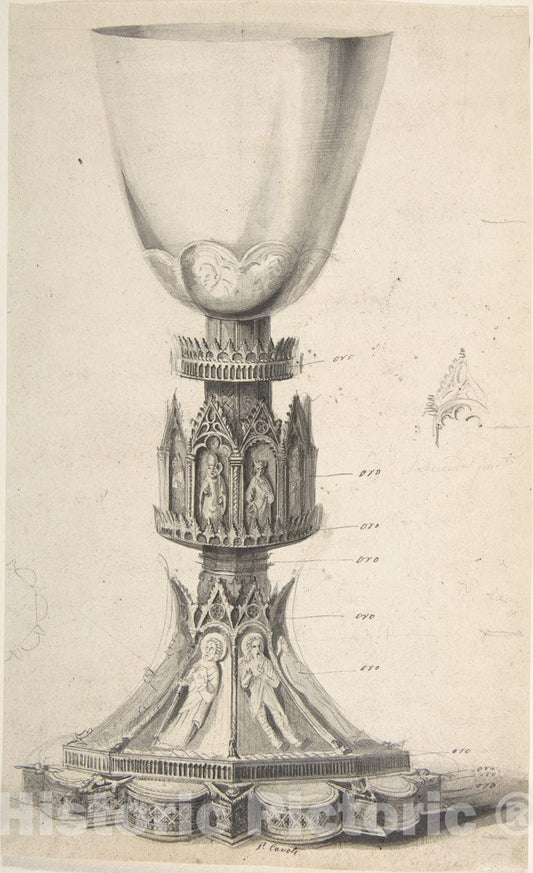 Art Print : British, 19th Century - Chalice Adorned with Saints, Bishops and Kings 2 : Vintage Wall Art