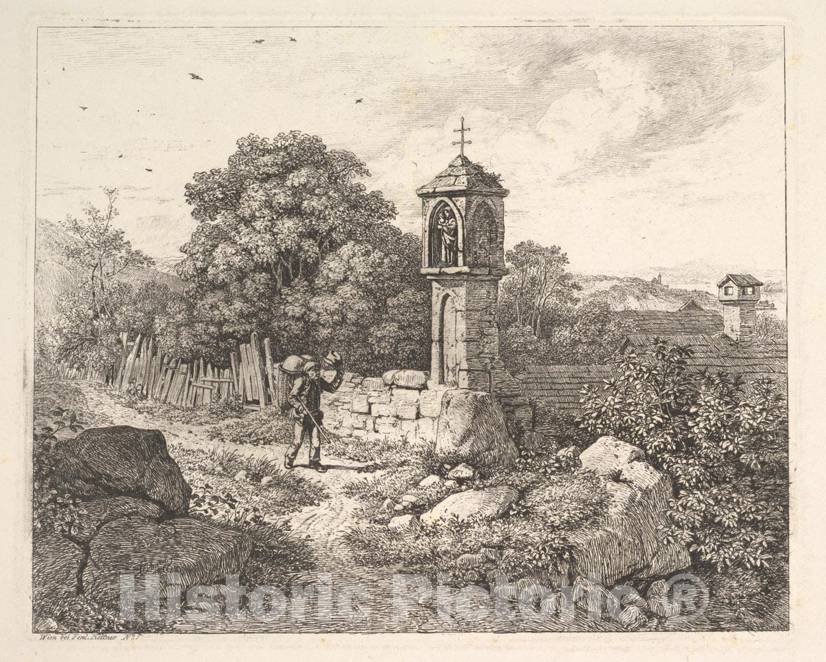 Art Print : Johann Christoph Erhard - A Peasant Greeting The Statue of Mary : Vintage Wall Art