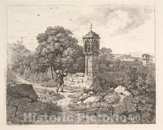Art Print : Johann Christoph Erhard - A Peasant Greeting The Statue of Mary : Vintage Wall Art