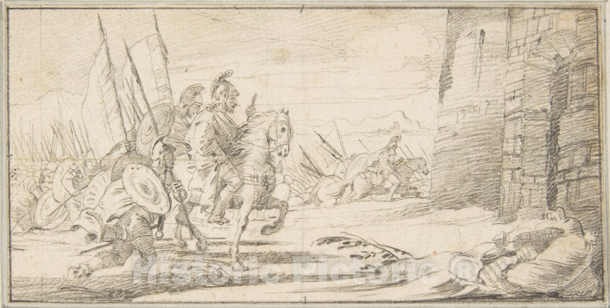 Art Print : Giovanni Battista Tiepolo - Illustration for a Book: Troops Advancing Toward a City Gate : Vintage Wall Art