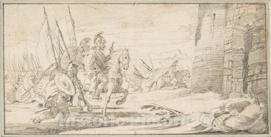 Art Print : Giovanni Battista Tiepolo - Illustration for a Book: Troops Advancing Toward a City Gate : Vintage Wall Art