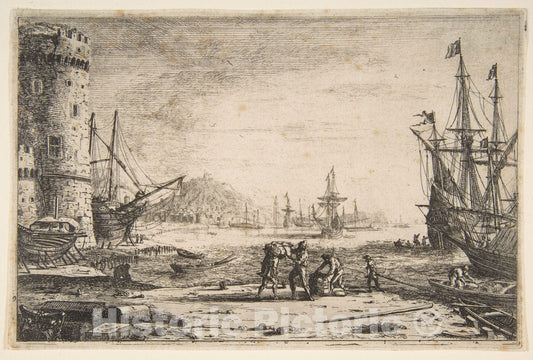 Art Print : Claude Lorrain (Claude Gellée) - Harbour with a Large Tower : Vintage Wall Art