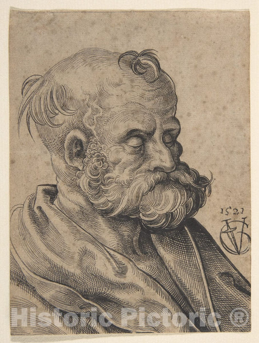 Art Print : Urs GRAF - Bust of a Bearded Old Man : Vintage Wall Art