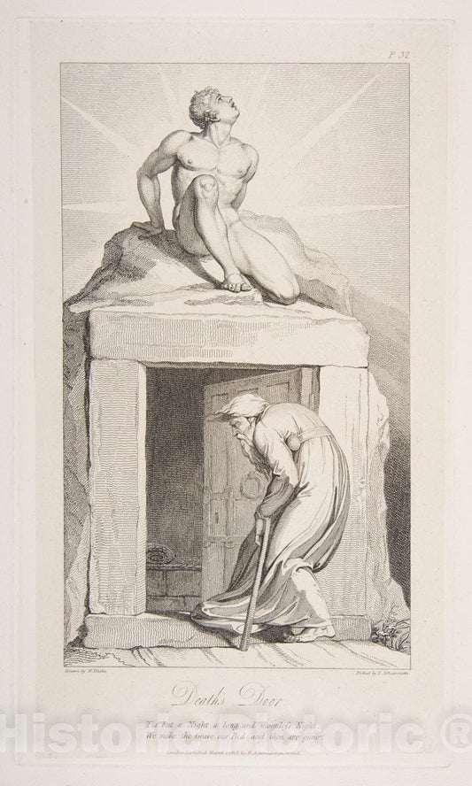 Art Print : Luigi Schiavonetti - Death's Door, from The Grave, a Poem by Robert Blair : Vintage Wall Art