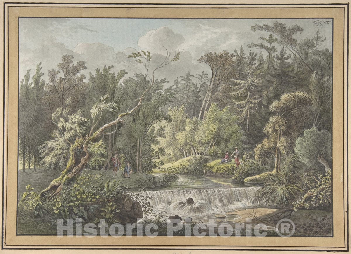 Art Print : Friedrich Christian Klass - Landscape with Waterfall : Vintage Wall Art