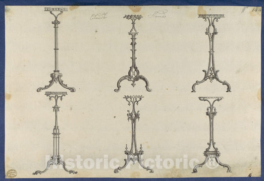 Art Print : Thomas Chippendale - Candle Stands, in Chippendale Drawings, Vol. I - 435661 : Vintage Wall Art