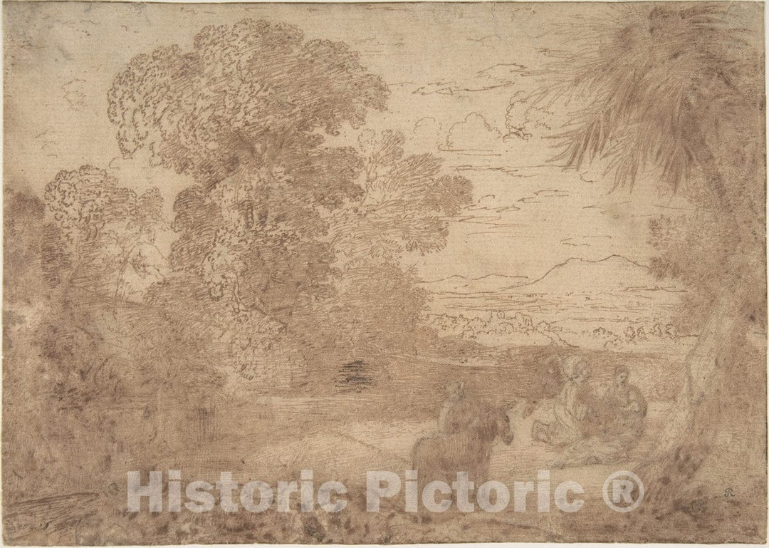 Art Print : Claude Lorrain (Claude Gellée) - Landscape with The Rest on The Flight into Egypt : Vintage Wall Art