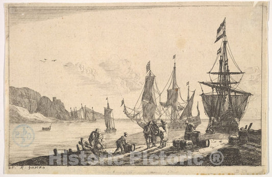 Art Print : Reinier Nooms, Called Zeeman - Bay with Sailing Vessels : Vintage Wall Art