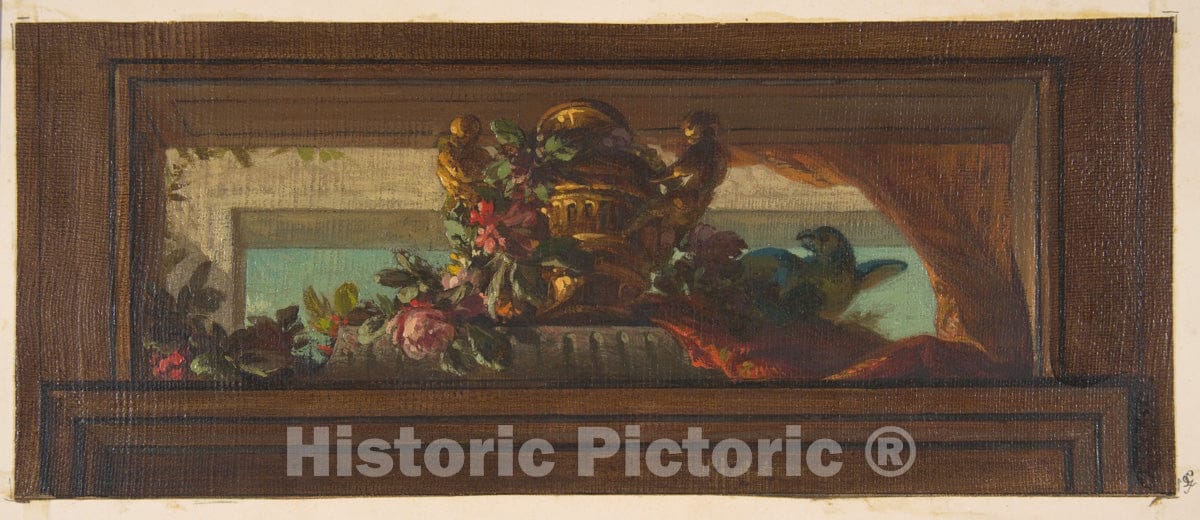 Art Print : Jules-Edmond-Charles Lachaise - Trompe L'Oeil Design of Birds and Flowers : Vintage Wall Art