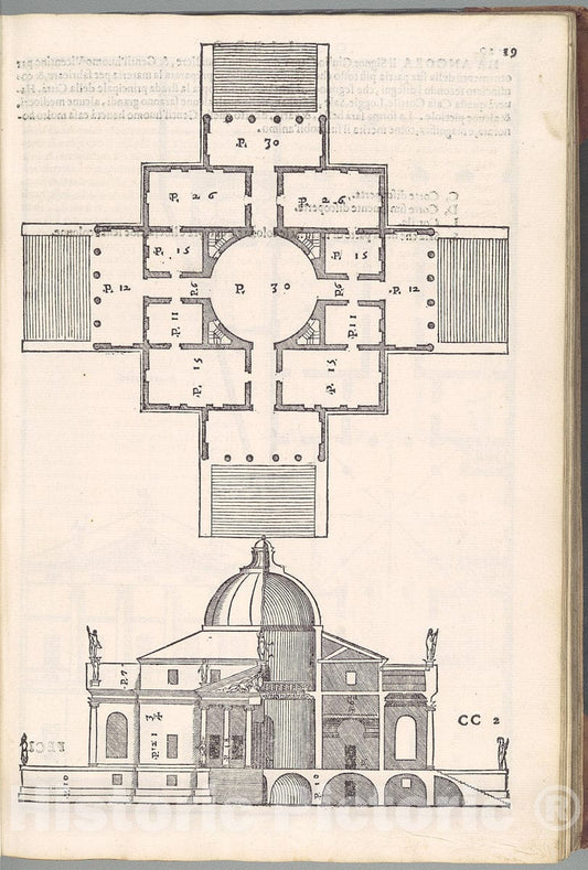Art Print : Andrea Palladio - I Quattro libri dell'architettura di Andrea Palladio. Ne'quale dopo un breue trattato de' Cinque ordini (Book 2, Page 19) : Vintage Wall Art