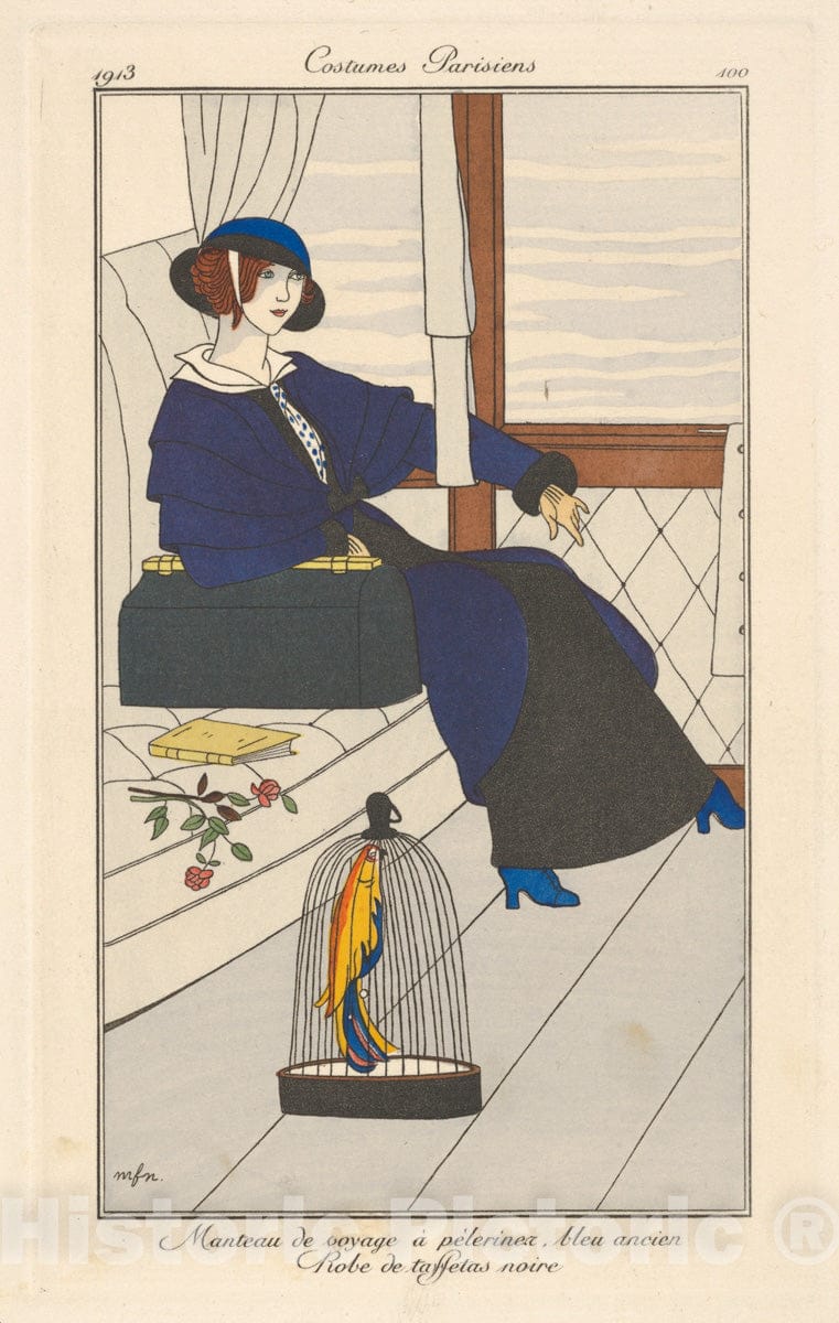 Art Print : George Barbier - Manteau de Voyage à pélerinez, from Costumes Parisiens : Vintage Wall Art
