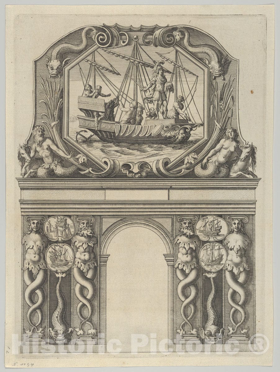 Art Print : Melchior Tavernier - Triumphal Arch, from 'Éloges et Discours sur la triomphante réception du Roy en sa Ville de Paris .' by Jean-Baptiste de Machault 3 : Vintage Wall Art
