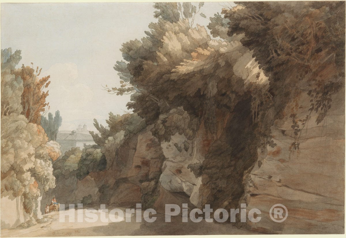 Art Print : Francis Towne - A View Near The Arco Scuro, Looking Towards The Villa Medici, Rome : Vintage Wall Art