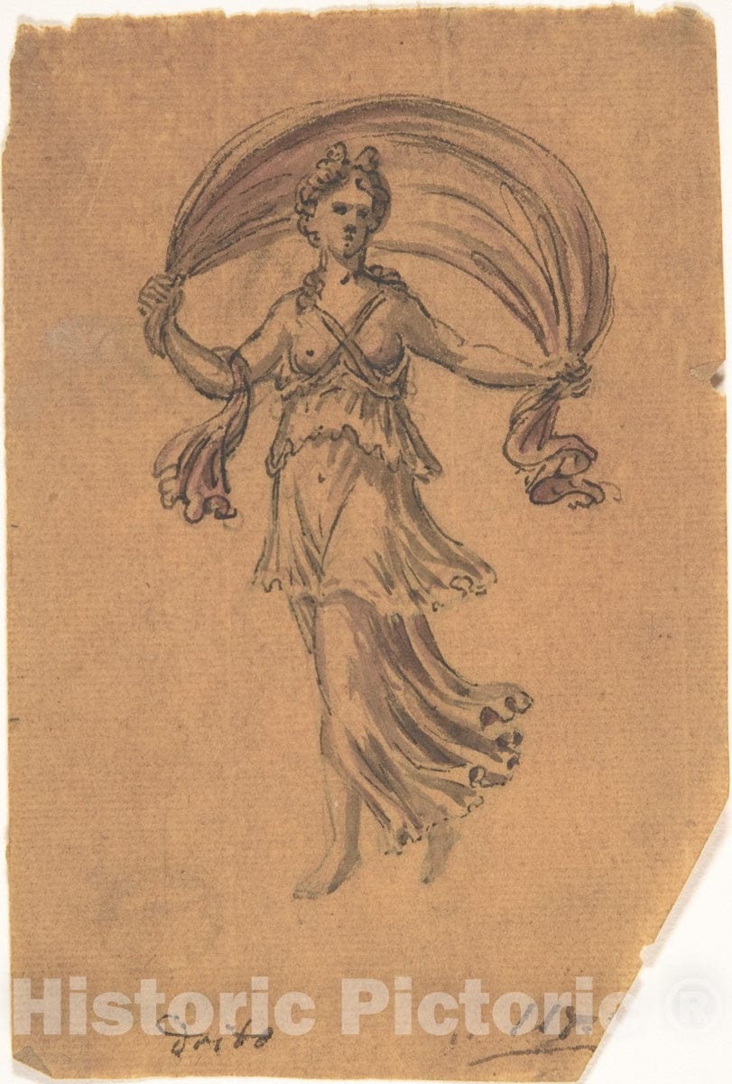 Art Print : German, 19th Century - Study of a Classical Female Figure (Night) : Vintage Wall Art