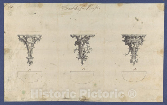Art Print : Thomas Chippendale - Brackets for Bustos, in Chippendale Drawings, Vol. I 1 : Vintage Wall Art