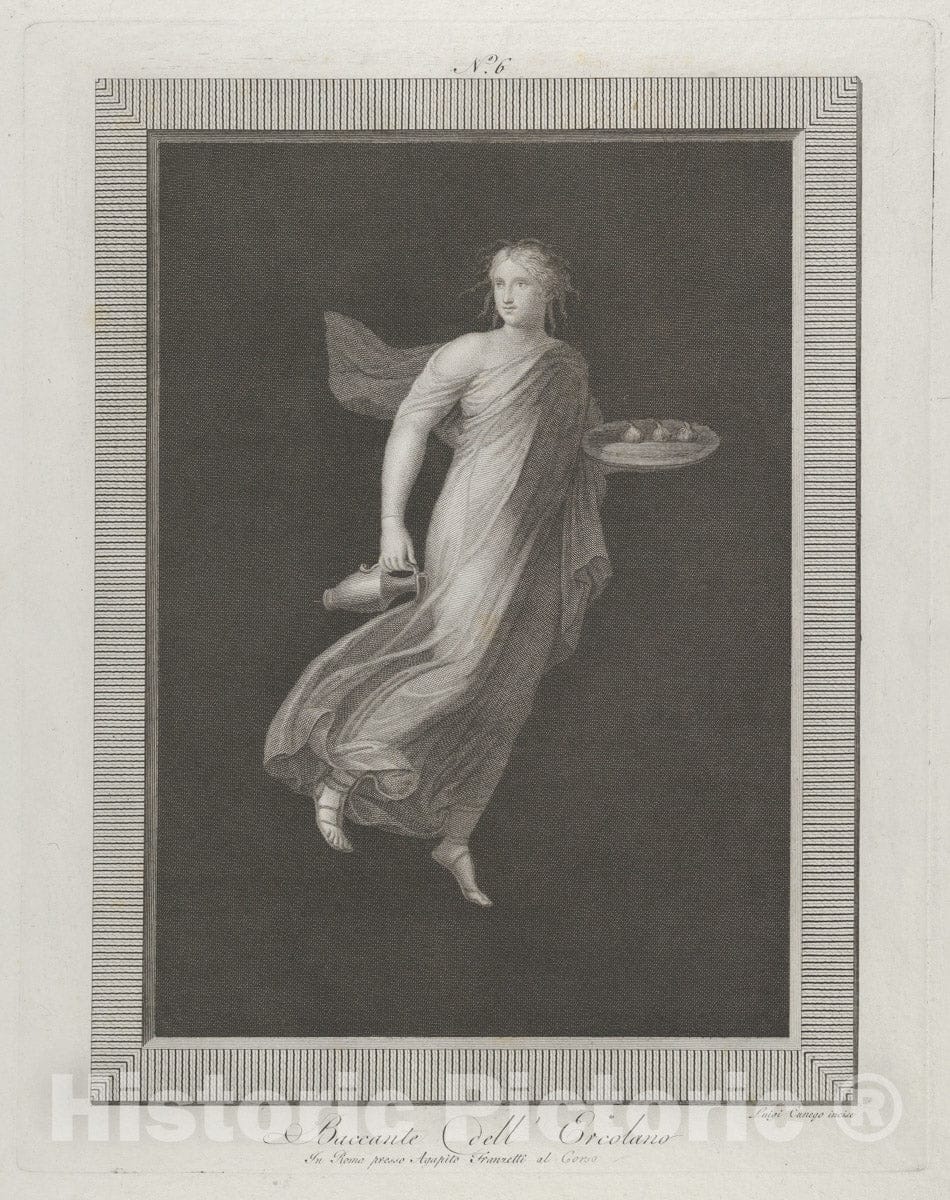 Art Print : A bacchante holding a pitcher in her right hand and carrying in her left hand an oval dish containing three figs - Artist: Franzetti - Created: c1820 : Vintage Wall Art