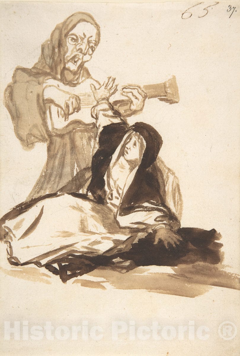 Art Print : Goya - A Nun Frightened by a Ghost; Images of Spain Album, 65 : Vintage Wall Art