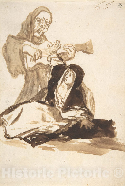 Art Print : Goya - A Nun Frightened by a Ghost; Images of Spain Album, 65 : Vintage Wall Art