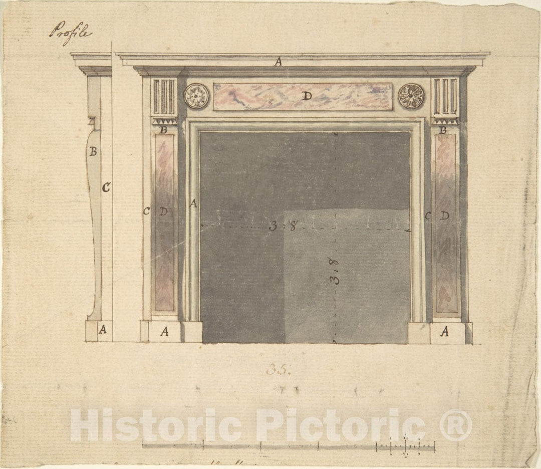Art Print : Sir William Chambers - Design for a Chimneypiece - 435768 : Vintage Wall Art