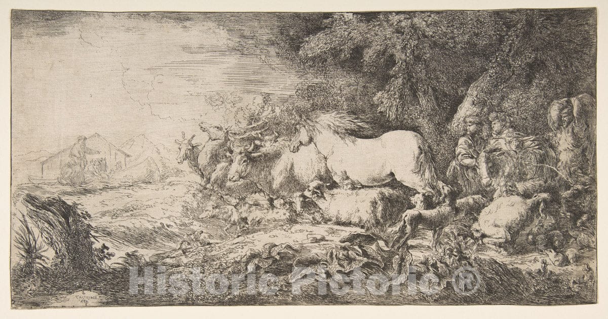 Art Print : Giovanni Benedetto Castiglione (Il Grechetto) - Noah and The Animals Entering The ark 2 : Vintage Wall Art