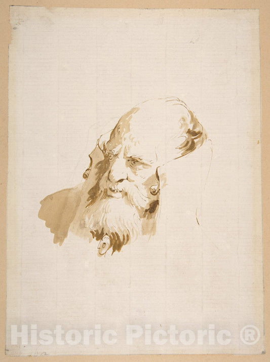 Art Print : Giovanni Battista Tiepolo - Head of a Man Wearing a High Collar : Vintage Wall Art