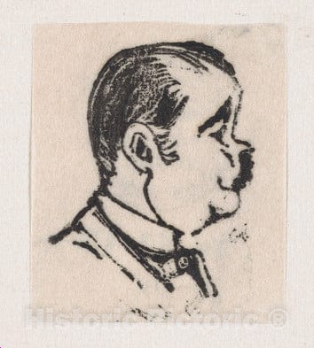 Art Print : José Guadalupe Posada - A Profile of a Man with a Dark Mustache Looking to The Right : Vintage Wall Art