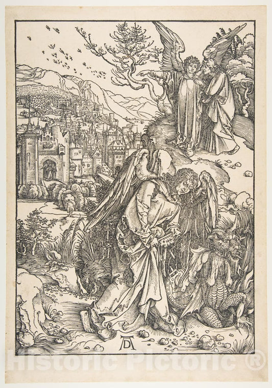 Art Print : Albrecht Dürer - The Angel with The Key to The Bottomless Pit, from The Apocalypse : Vintage Wall Art