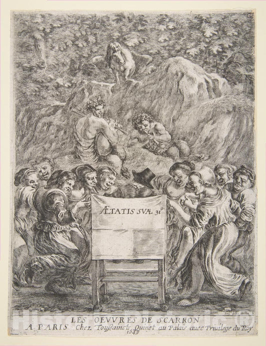 Art Print : Etched by Stefano Della Bella - Frontispiece for Les Oeuvres de Scarron : Vintage Wall Art