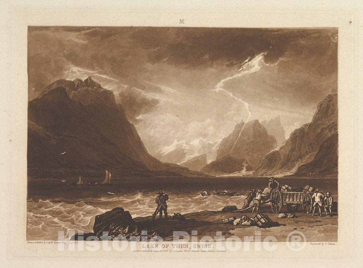 Art Print : Designed and Etched by Joseph Mallord William Turner - Lake of Thun, Swiss (Liber Studiorum, Part III, Plate 15) 2 : Vintage Wall Art