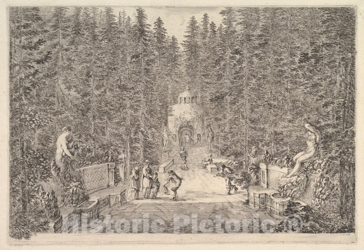 Art Print : an Avenue Lined with Statues in a Pine Forest - Artist: Stefano Della Bella - Created: c1653 : Vintage Wall Art
