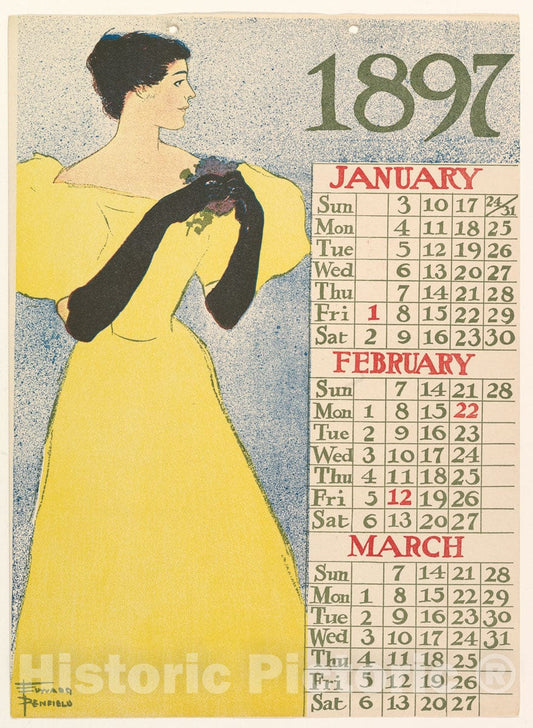 Art Print : Edward Penfield - January, February, March 1897 : Vintage Wall Art