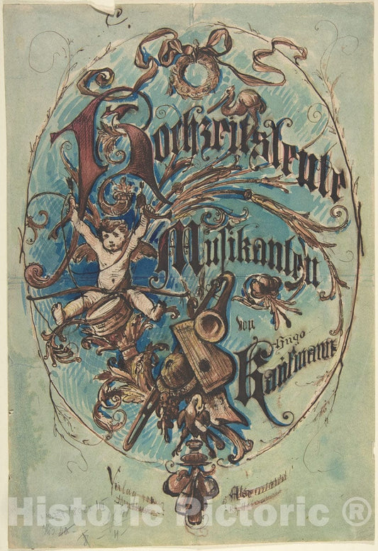 Art Print : German, 19th Century - Design for a Title Page Sheet Music : Vintage Wall Art